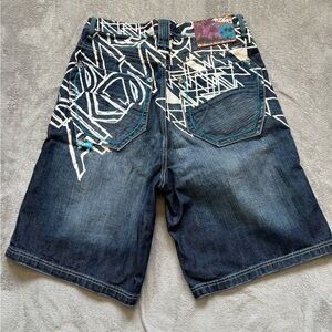 Vintage Y2K 2000s Akademiks Baggy Wide Leg Raw Denim Shorts Size 32 Men